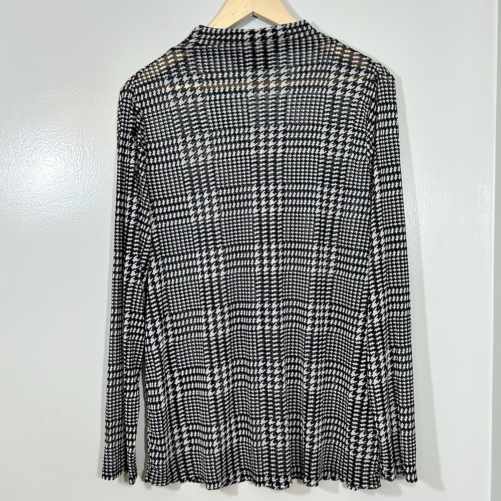 Lane Bryant Women Layering Top 14/16 Black White Houndstooth Sheer Mock Neck